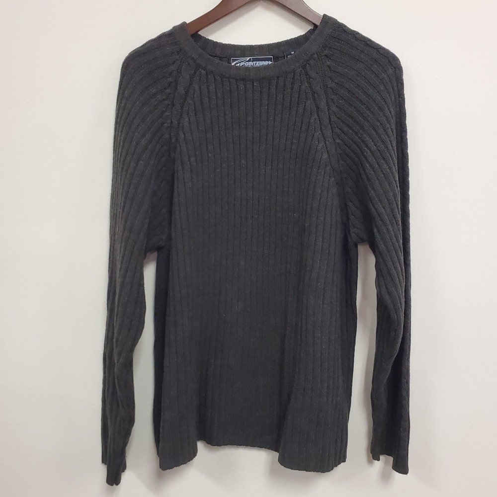 Vintage Point Zero Mens Chunky Ribbed Knit‎ Wool Sweater Size M Gray Classic